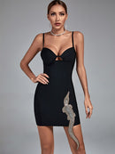 Black Crystal Embellished Mini Bandage Outfit, ibuyxi.com