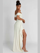 Mozien Off Shoulder Thigh Split Maxi Dress, ibuyxi.com