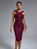 Wine Red Halter Neck Midi Bodycon Dress, ibuyxi.com