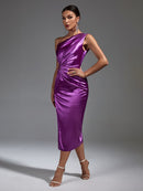 Elegant Purple One Shoulder Midi Outfit, ibuyxi.com