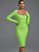Green Bodycon Long Sleeve Bandage Midi Dress, iBuyxi.com