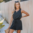 Black Split Neck Sleeveless Romper For Women Sexy Tank Short Playsuit One-piece 2023 Summer Bodysuit Jumpsuit Overalls, ibuyxi.com