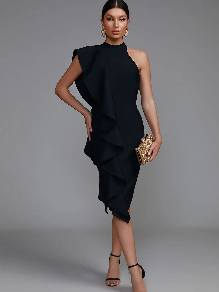 Elegant Ruffle Midi Bodycon Dress