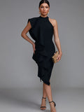 Elegant Black Ruffle Midi Bodycon Dress, ibuyxi.com