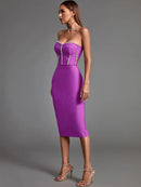 Bandage Dress 2022 New Womens Midi Bodycon Dress Elegant Sexy Crystal Evening