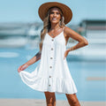 White V-Neck Cami Mini Dress For Women Sexy Spaghetti Straps Loose Holiday Beach A-line Dress 2023 Summer Female Sundress, ibuyxi.com