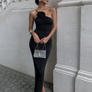 Black Floral Applique Maxi Dress With Sleeveless Design - view 2