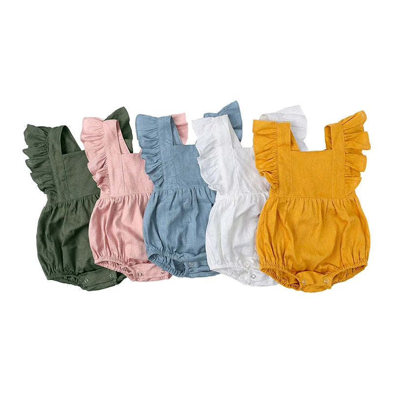 Linen Ruffles Baby Romper