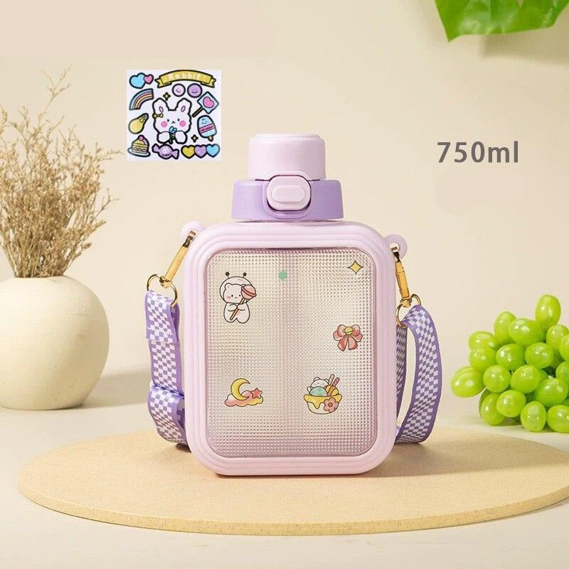 Cute Flat Bottles with Straw and Strap - view 3