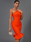 Orange Mermaid Midi Bandage Bodycon Dress, ibuyxi.com