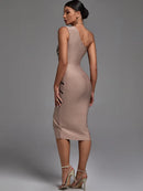 High Quality Brown One Shoulder Bandage Dress, iBuyxi.com