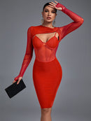 Purple Mesh Long Sleeve Bandage Dress, ibuyxi.com