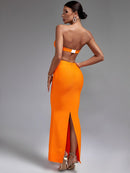 Orange Strapless Maxi Backless Bodycon Outfit, ibuyxi.com