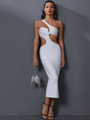 White Cut Out Midi Backless Bodycon Dress, ibuyxi.com