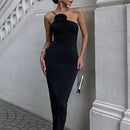 Black Floral Applique Maxi Dress With Sleeveless Design - view 3