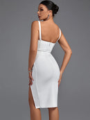 White Spaghetti Strap Draped Bodycon Dress, iBuyxi.com