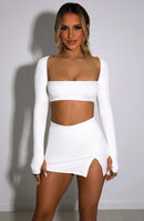 Square Collar Full Sleeve Crop Top Mini Skirt Set, iBuyXi.com