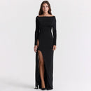 Hollow Out Slash Neck Split Off-Shoulder Full Sleeve Bodycon Maxi Dress, ibuyxi.com