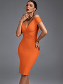 Elegant Orange Off Shoulder Midi Outfit, ibuyxi.com