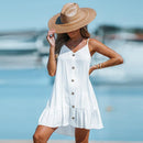 White V-Neck Cami Mini Dress For Women Sexy Spaghetti Straps Loose Holiday Beach A-line Dress 2023 Summer Female Sundress, ibuyxi.com