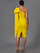 Long Sleeve Bandage Dress 2022 New Womens Yellow Bandage Dress Elegant Sexy Bowknot Evening Club Party Dress High Quality Summer