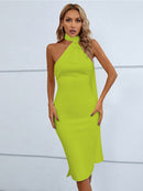 Halter Backless Draped Midi Bodycon Dress, iBuyxi.com