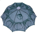 Green umbrella-shaped fishing net on a white background