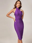 Purple Ribbed Bodycon Midi Bandage Dress, ibuyxi.com