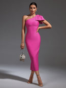 Elegant Ruffle Pink Bandage Midi Bodycon Dress, ibuyxi.com
