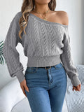 Off Shoulder Long Sleeved Knitted Pullover Sweater