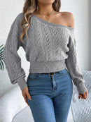Off Shoulder Long Sleeved Knitted Pullover Sweater
