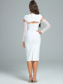 White Midi Bodycon Dress with Cut Out, iBuyxi.com