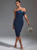 Blue Beaded One Shoulder Bodycon Outfit, ibuyxi.com