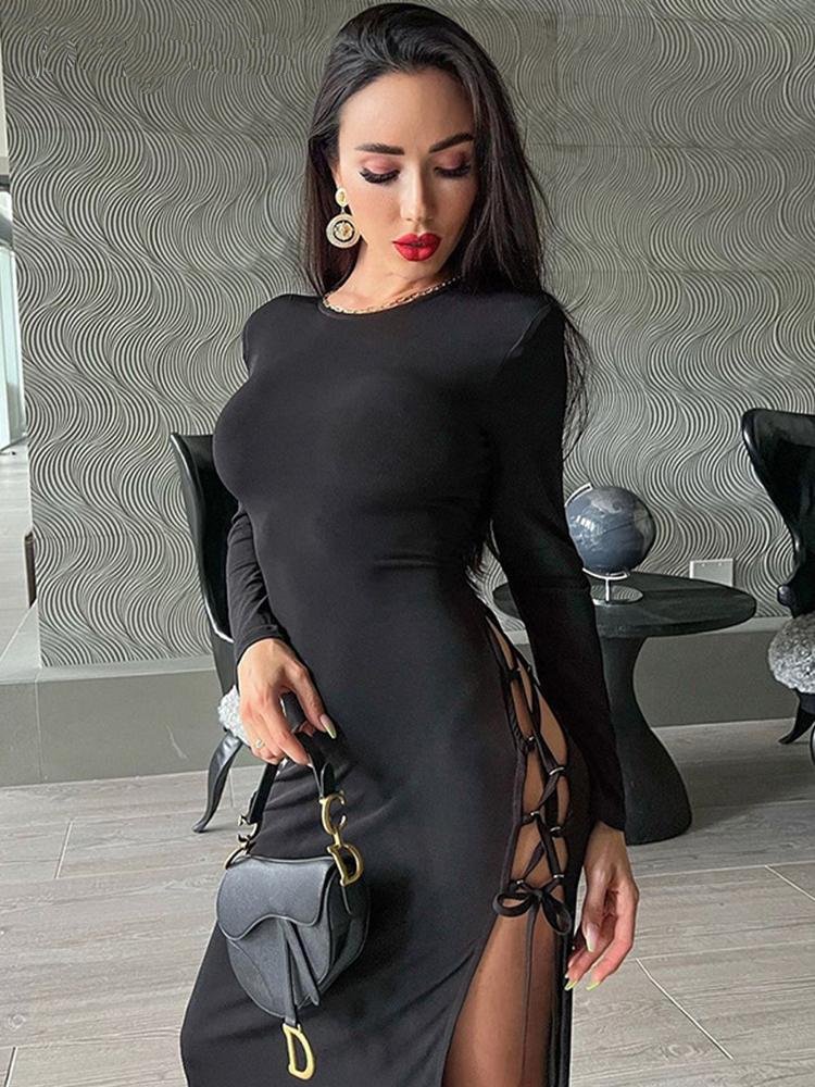 Elegant Black Backless Split Maxi Dress, ibuyxi.com