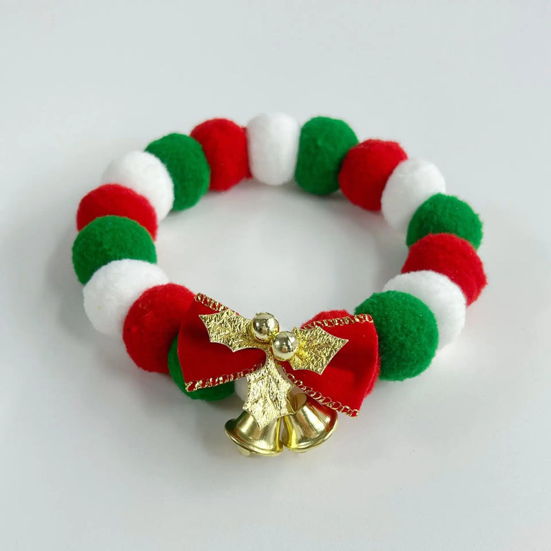 Holiday Pom Pom Bell Charm Pet Collar