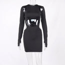 Hollow Out Full Sleeve O-Neck Mini Dress, iBuyXi.com