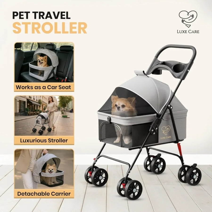 Mesh Canopy Foldable Pet Stroller
