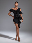 Black Ruffle One Shoulder Bodycon Dress, ibuyxi.com