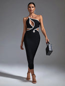 Elegant Black Cut Out Midi Bodycon Outfit, ibuyxi.com