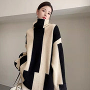 Striped Oversize Knitted Turtle Neck Sweater