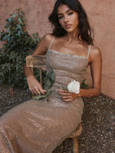 Mozizen Spaghetti Strap Sparkle Glitter Maxi Dress, iBuyxi.com
