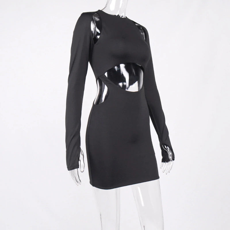 Hollow Out Full Sleeve O-Neck Mini Dress, iBuyXi.com