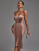 Elegant Tassel Strapless Bandage Dress, ibuyxi.com