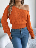 Off Shoulder Long Sleeved Knitted Pullover Sweater
