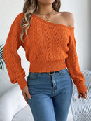 Off Shoulder Long Sleeved Knitted Pullover Sweater
