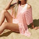 MISS PETAL Pink V neck Crochet Mini Dress Sexy Bat Sleeve Loose Casual Hollow Out T-shirt Dress 2023 Beach Bikini Cover Up, ibuyxi.com