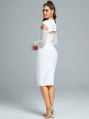 White Midi Bodycon Dress with Cut Out, iBuyxi.com