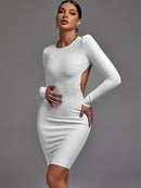 Gorgeous White Long Sleeve Bodycon Elegant Dress, ibuyxi.com