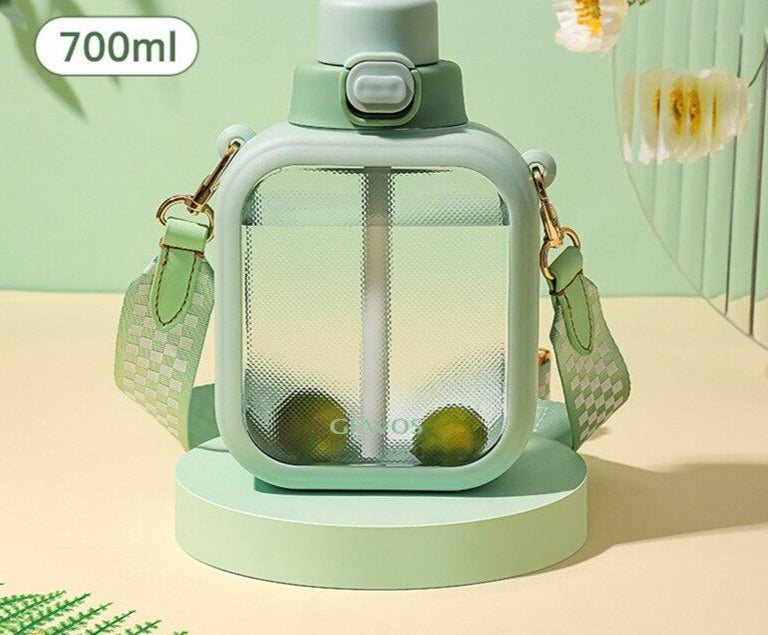 Cute Flat Bottles with Straw and Strap - view 9
