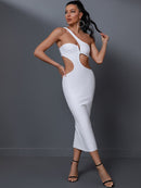 White Cut Out Midi Backless Bodycon Dress, ibuyxi.com